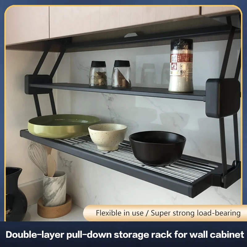 

Pull Down Under Cabinet Spice Rack Double Layer Foldable Expandable Aluminum Kitchen Storage Shelf For Dishes Preparation