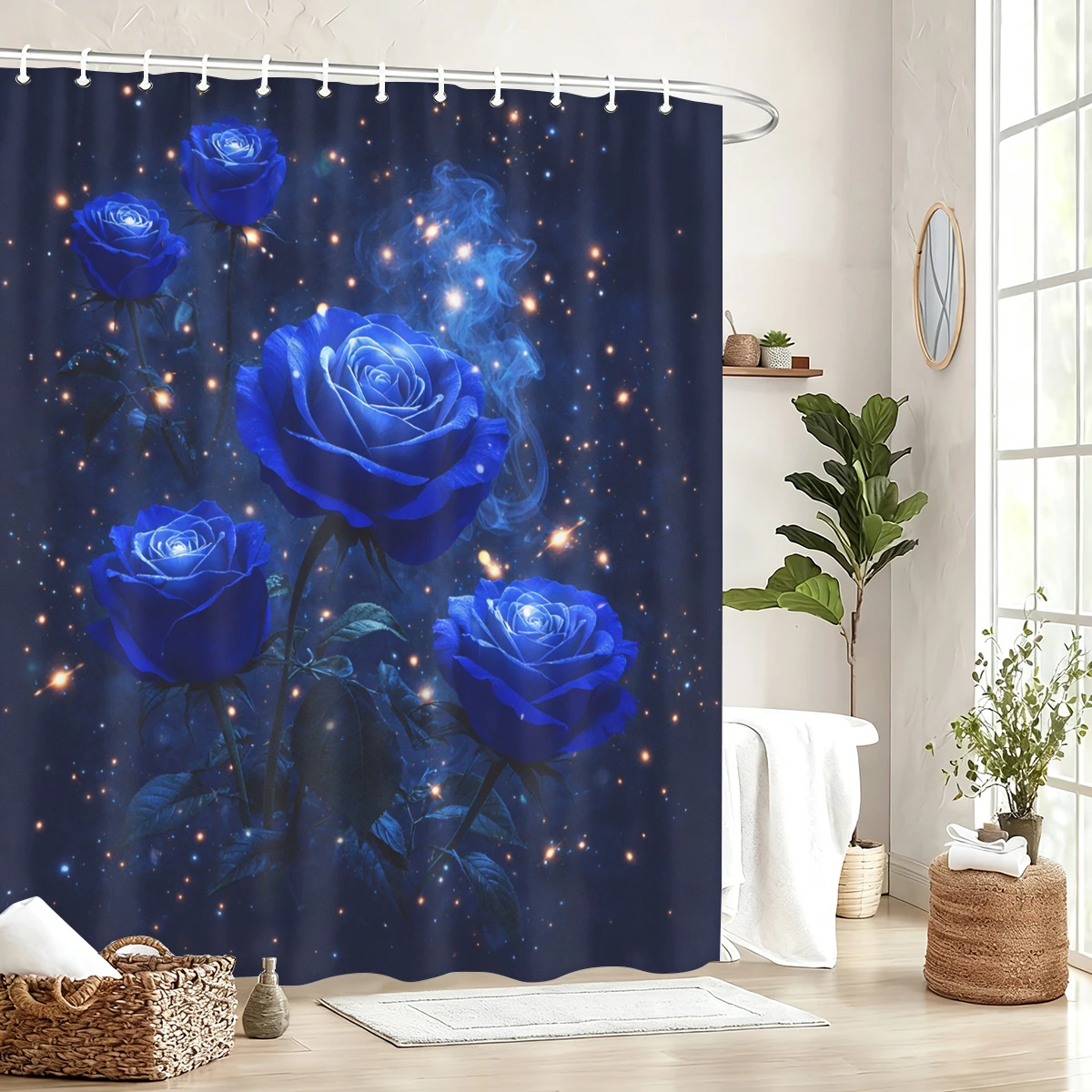 Dreamy Floral & Heart Pattern Polyester Shower Curtain - Stylish Bathroom Decor, Fancy Printed Bath Curtain for Home