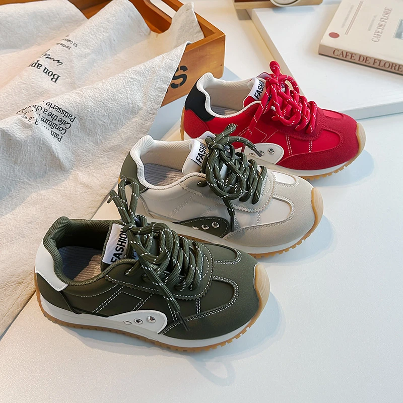 Unisex Boys Girls Contrast Color Casual Sneakers 2026 New Autumn Toddler Barefoot Sneakers Soft Sole Versatile School Trainers