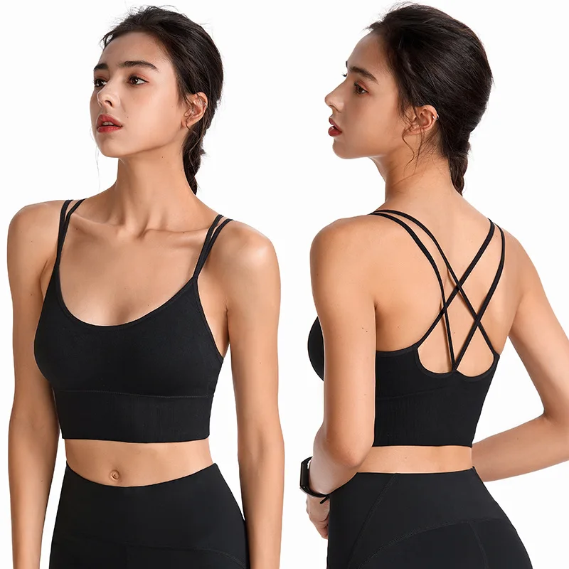 Wirefree Sports Bra Women's Sexy Back Shockproof Fitness Crisscross Brassiere Training Sports Running Yoga Tank Tops Sportswear