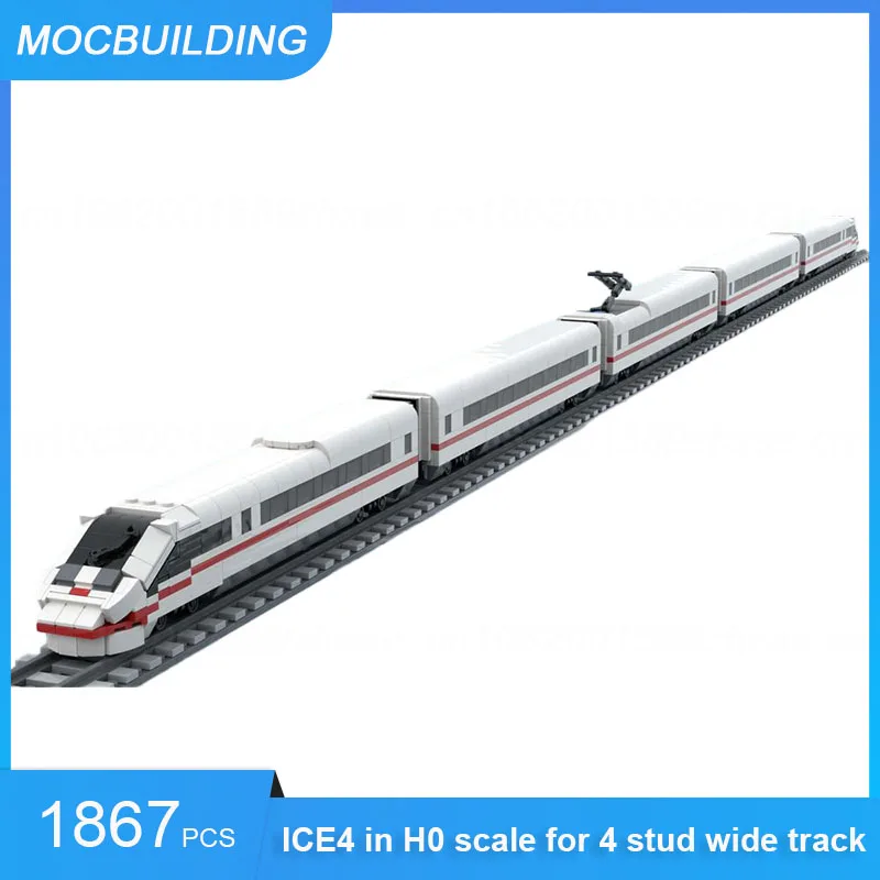 ICE4บล็อกตัวต่อ Moc ใน H0ขนาด4แกนกว้างแทร็ค4ความเร็วสูงอินเตอร์ซิตี้รถไฟด่วนประกอบอิฐของเล่นของขวัญ1867ชิ้น