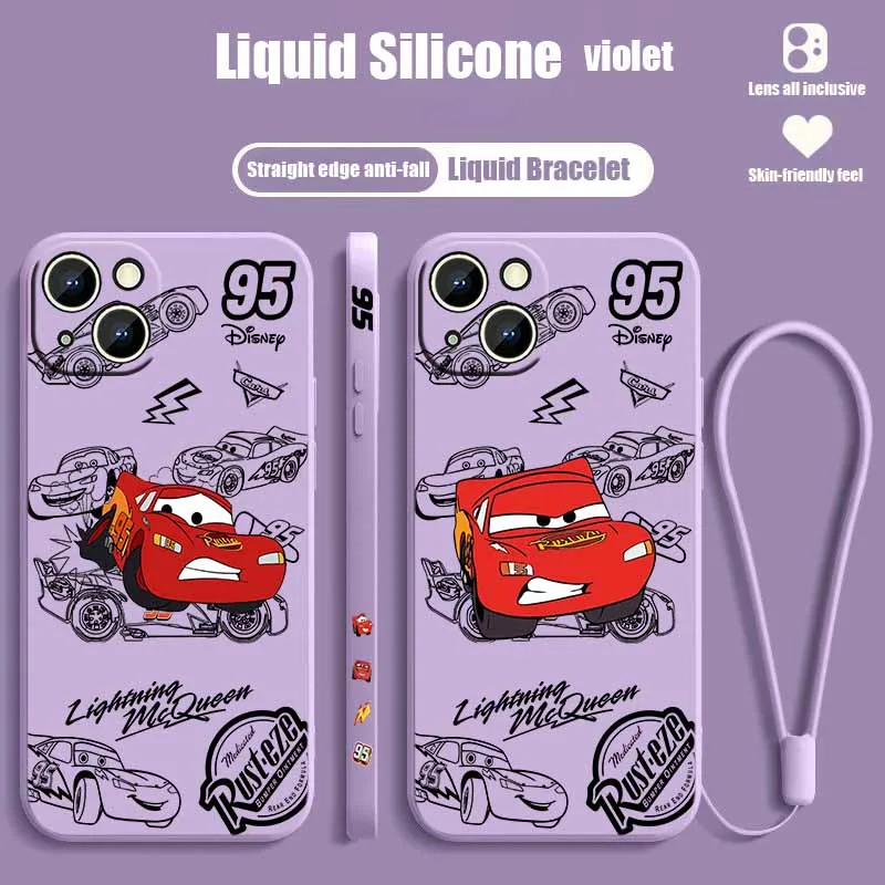 Lightning McQueen 95 Auto's Voor Apple iPhone 17 16 15 14 13 12 Pro Max Plus Zachte Capa Cover Funda Vloeistof Links Touw Telefoon Case