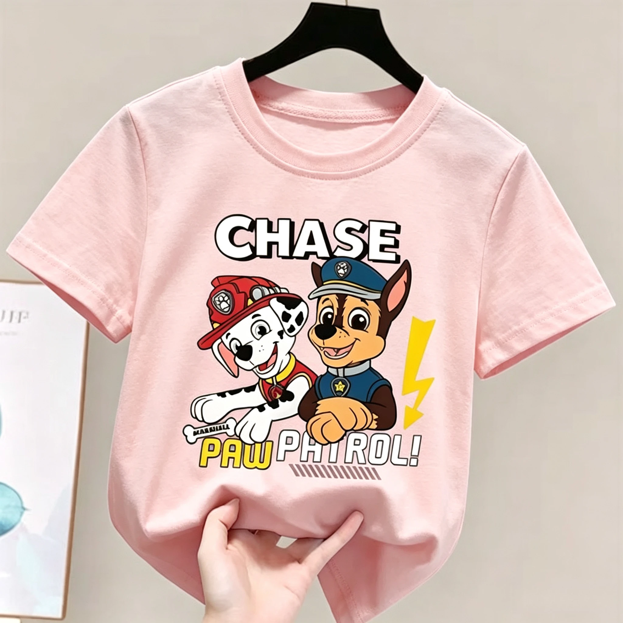 Kids Paw Patrol T‑Shirt Chase Marshall Cartoon Dog Print Short Sleeve Casual Cotton Tops for Boys Girls