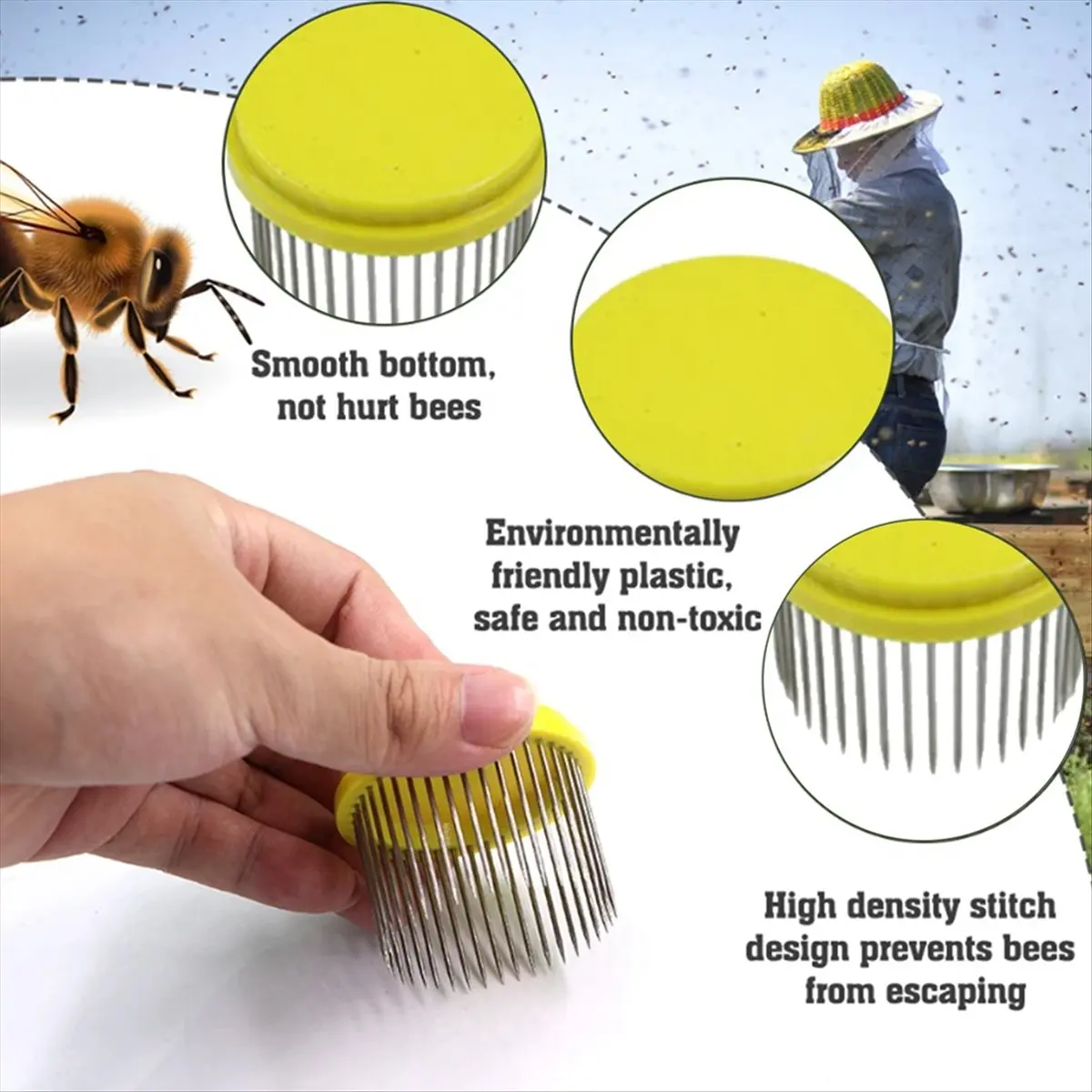 A75K 6Pcs Beekeeping Tool Stainless Steel Needle Queen Bee Cage Isolation Box Beehive Rearing Cover Catcher Beekeepers Tool