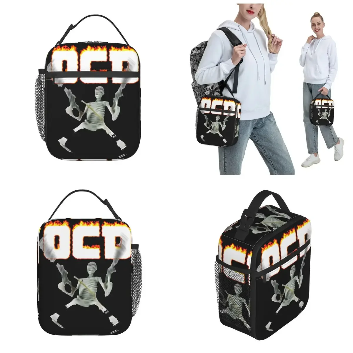 Humor OCD Skeleton Meme Insulated Lunch Bags Food Container Portable Cooler Thermal Lunch Boxes For Picnic