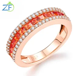 GZ ZONGFA Orangel Corundum Rings for Women 100% S925 Silver Fine Created White Sapphire Engagement Anniversary Gifts
