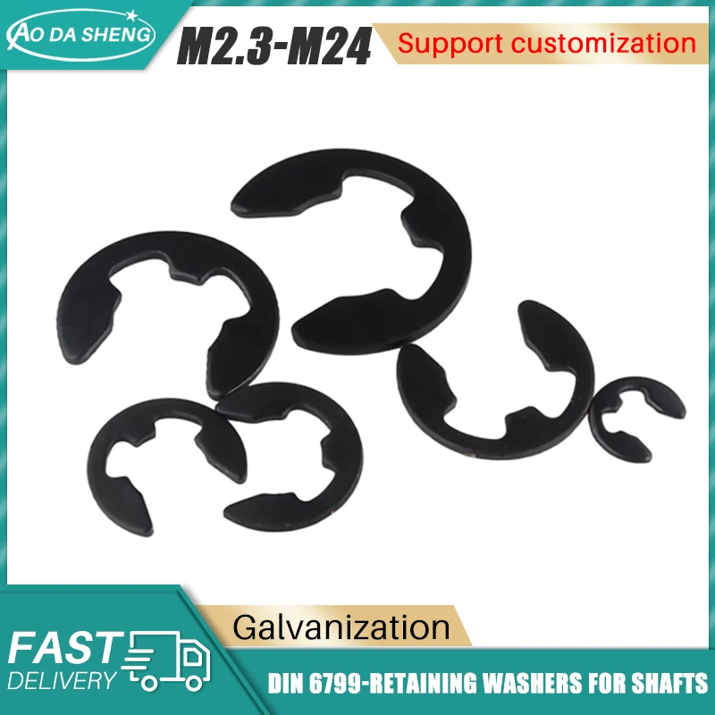 AODASHENG 100pcs DIN 6799 Black Carbon Steel Shaft Bearing Retaining Ring Split Washer M2.3-M24 Snap Collar E Type Circlip GB896