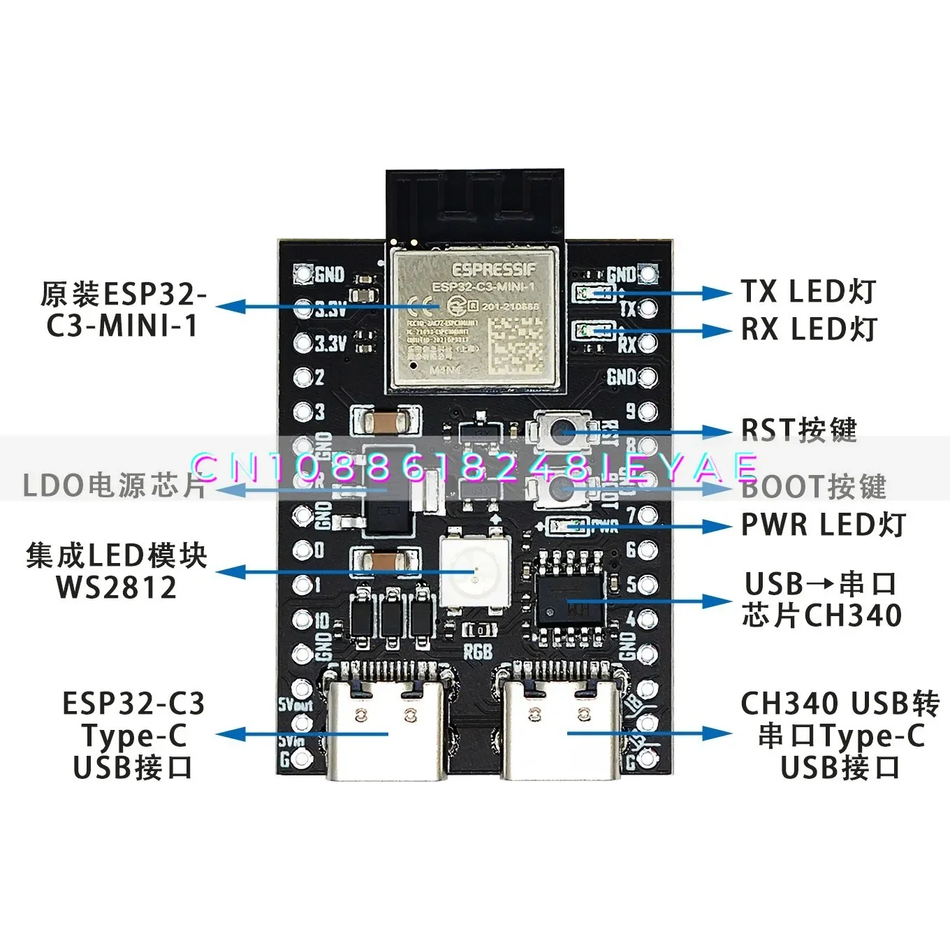 Yd-esp32-c3 Dual Type-c Wifi Ble5.0devkitm-1 Papan Inti Esp32c3