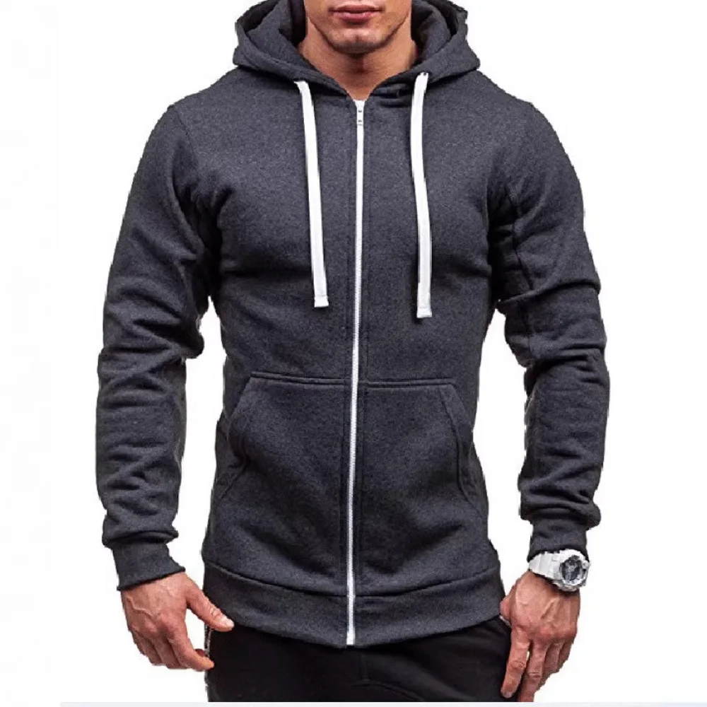 Mens Fashion Hoodies Solid Color Zip Up Jacket Casual Fitness Sweatshirt Fleece Lined Spring Autumn Outwear Comfortable Top