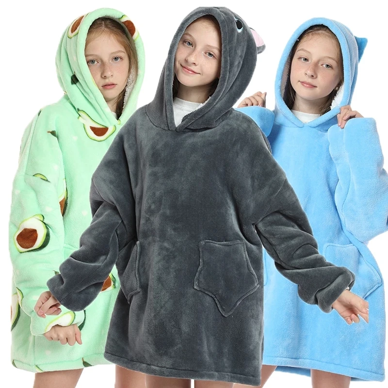 New Girl Oversize Hoodies Wearable Blanket Hoodie Giant Lazy TV Blanket Famliy Homewear Sherpa Fleece Cozy Warm Winter Clothes