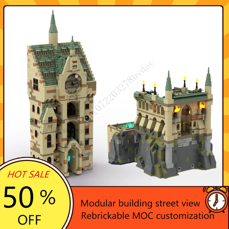 MOC Medieval Castle Custom Puzzle The Clock Tower Clocktower Courtyard Technical  DIY Set Toy For Child Technology Holiday Gift