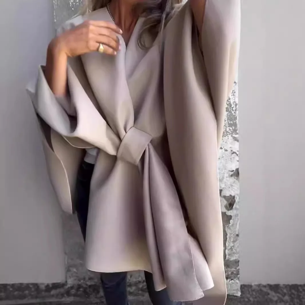 

Осенне-зимний плащ с воротником-стойкой V-Ne Jaet Twist Knot, шерстяное пальто среднего размера для молодых женщин, повседневное Sle без шапки