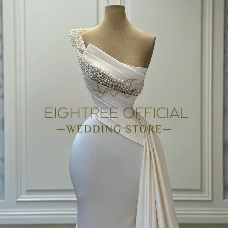 Eightree-Robe de mariée sirène formelle, robe de mariée en satin perlé, robe longue blanche Boho, mariage à la mode, tout ce qui est fait sur mesure