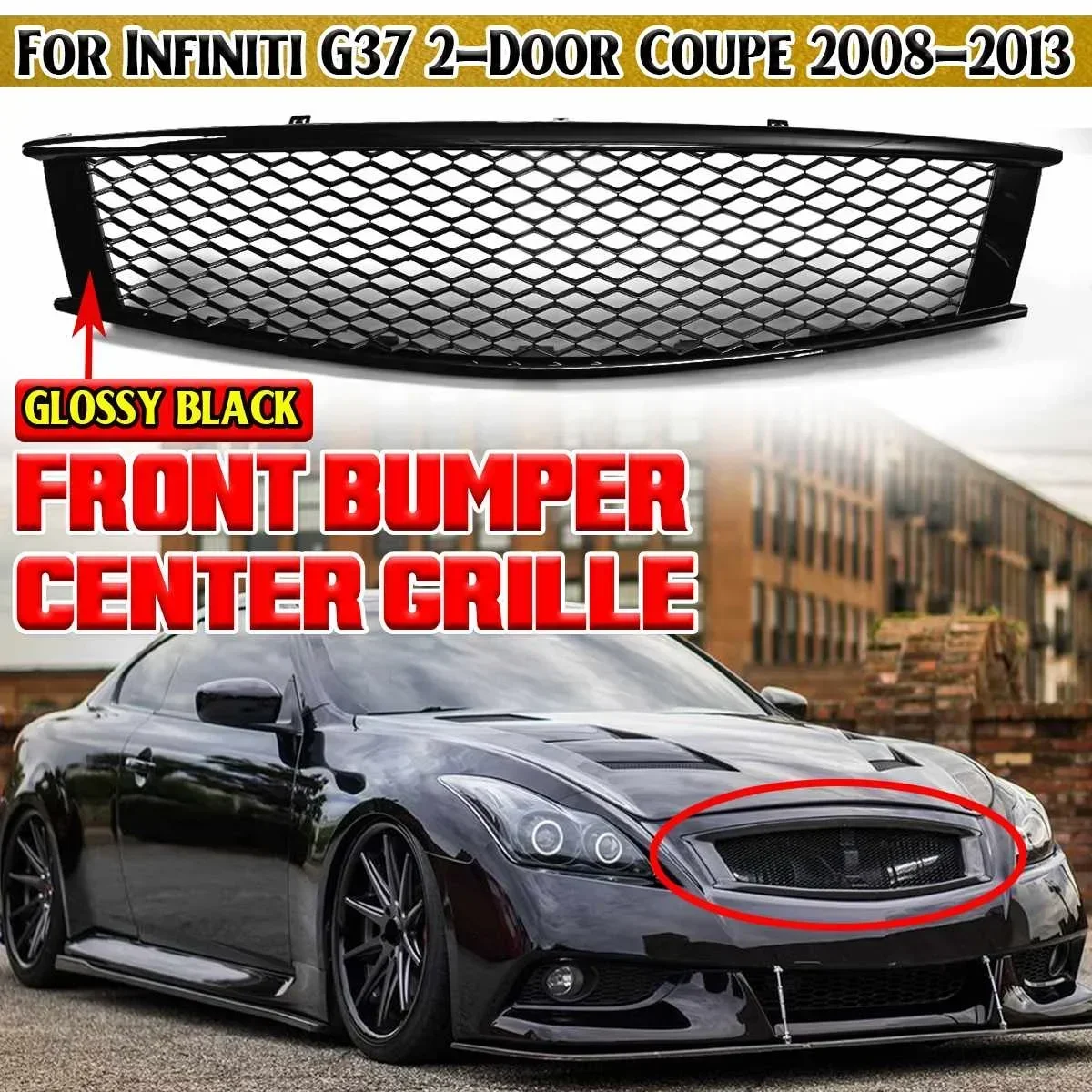 G37 Car Front Bumper Grille Cover For Infiniti G37 2Dr Coupe 2008-2013 ABS Honeycomb Mesh Centre Racing Grills Panel Body Kit