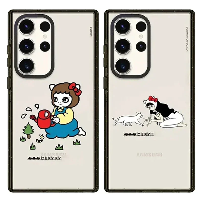 

Cat Girl Magnetic Acrylic Black Border Case for Samsung Galaxy S25 + Plus S24 S23 Ultra S25U Cover Protective Case