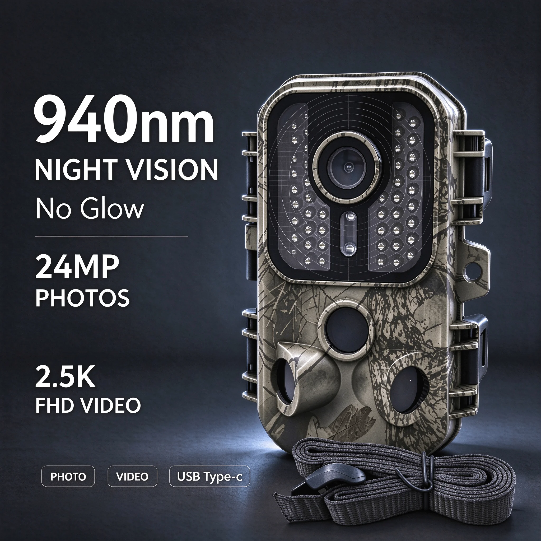 Suntekcam 24MP Hunting Trail Camera, 2.5K FHD Game Cam with 940nm Invisible Night Vision, Waterproof Motion Activated Wildlife