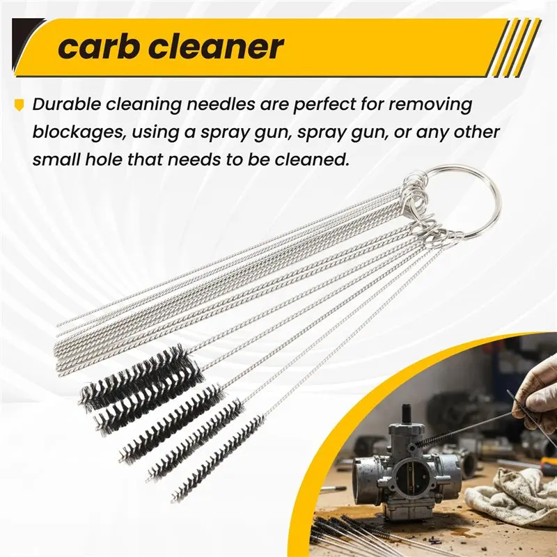 AED9-Carburetor Carbon Dirt Jet Cleaner Tool Kit 10X Cleaning Needles With 5X Brushes