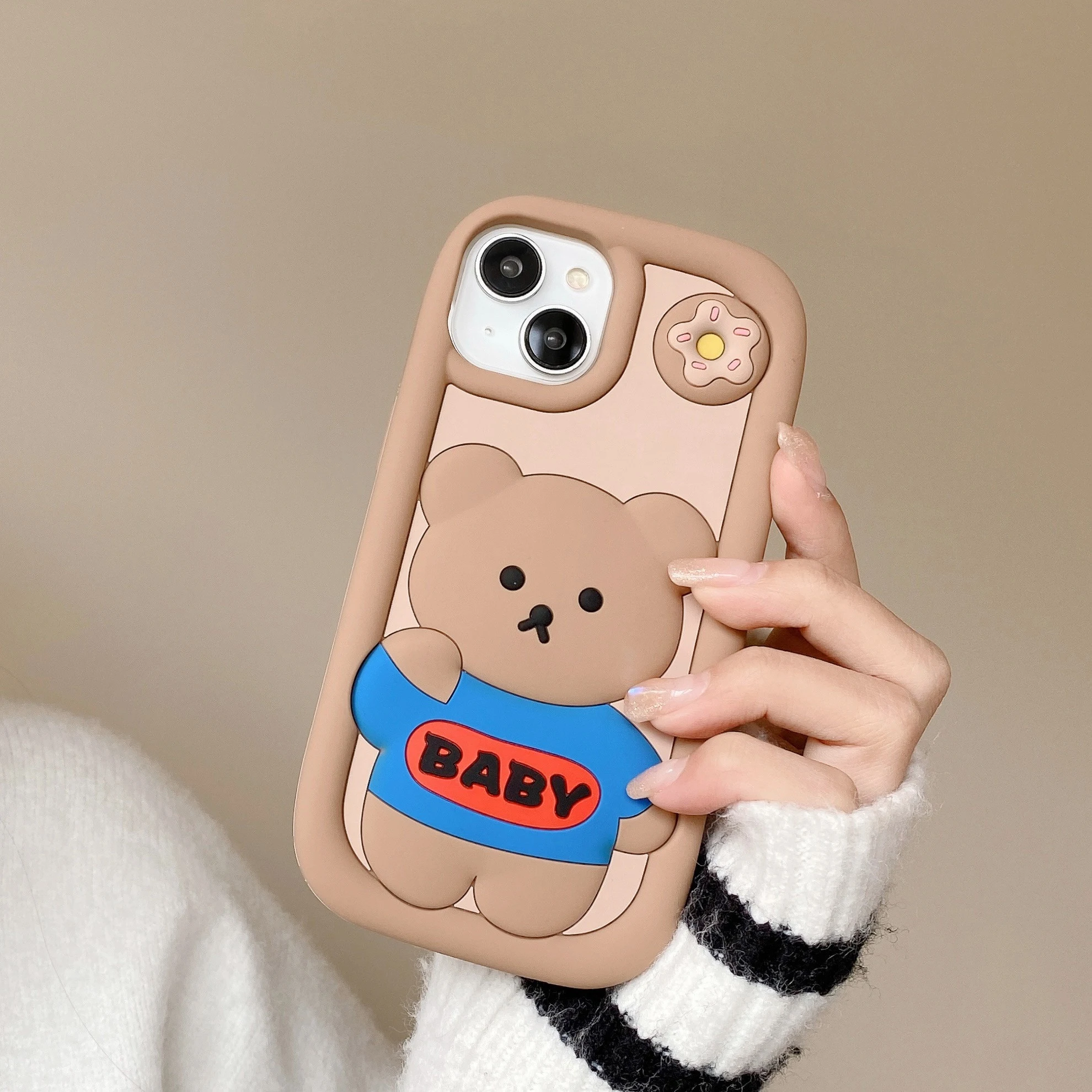 New Cute Bear Rabbit Cartoon Phone Case For iPhone 11 12 13 14 Pro Max/Pro Stereoscopic Silicone Soft Back Cover