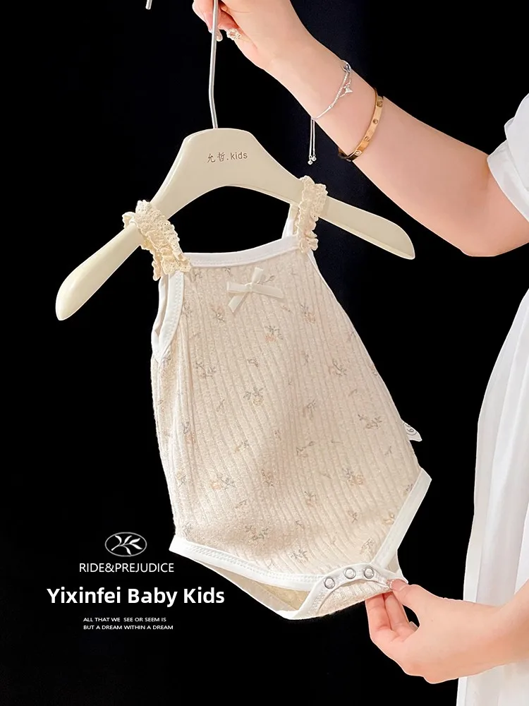 

Korean Sle Baby Rer Soft Cotton Strap Rer Baby Vest Floral Print Cling Suit Baby Clothing ort Sve Summer Outfit