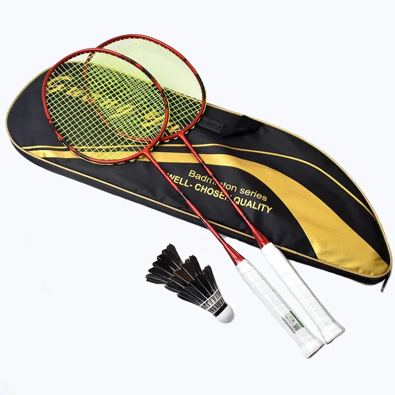 Juego de raquetas de bádminton genuinas, raqueta de bádminton para adultos, raqueta doble de fibra de carbono para entrenamiento