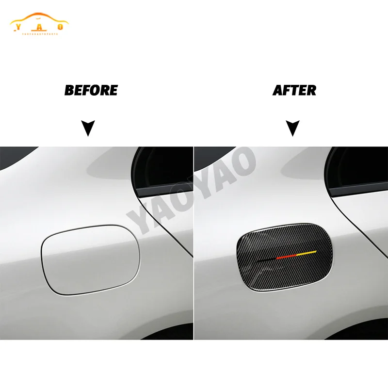 Real Carbon Fiber Car Oil Fuel Tank Cap Cover Trim Sticker For Mercedes Benz C Class W205 2015-2018 Interior Accessories