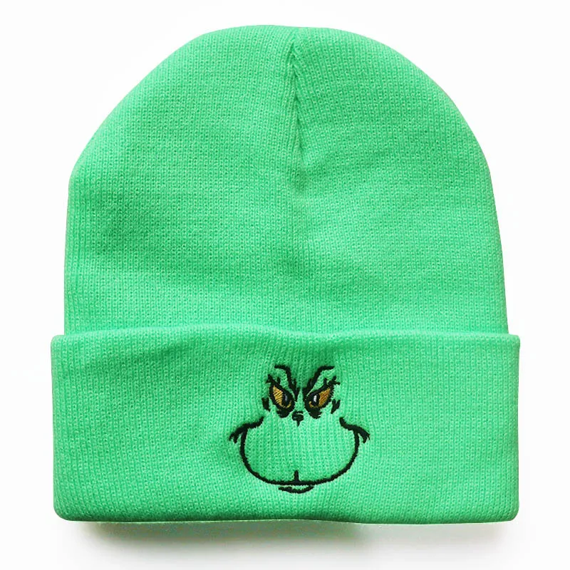 Anime Cartoon Grinch Universal Kawaii Figure Embroidery Beanies Hat Boy Girl Outdoor Keep Warm Stretch Cold Cap Skull Winter