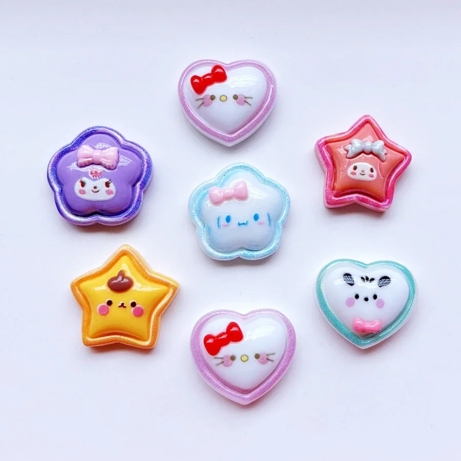 10pcs cute cartoon hearts Five star flower animals flat back resin carbon circle scrapbook Diy wedding hairpin accessories craft