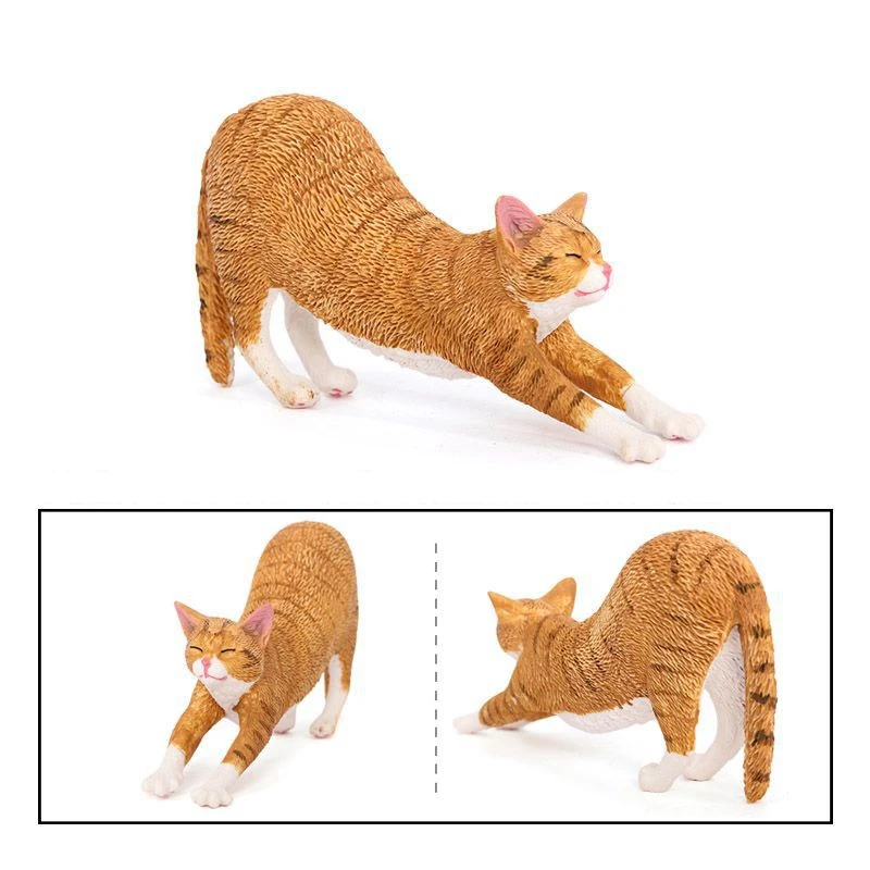 Simulation Stretching Lazy Black Cat Model Ginger Cats Desktop Ornament Pet Kitten Decoration