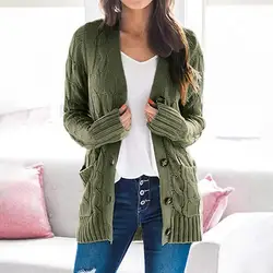 Twists Button Cardigan Women Sweater Coat Autumn Open Front Knitted Cardigan Lsdy Sweater Jacket Button Pockets Knit Outwear