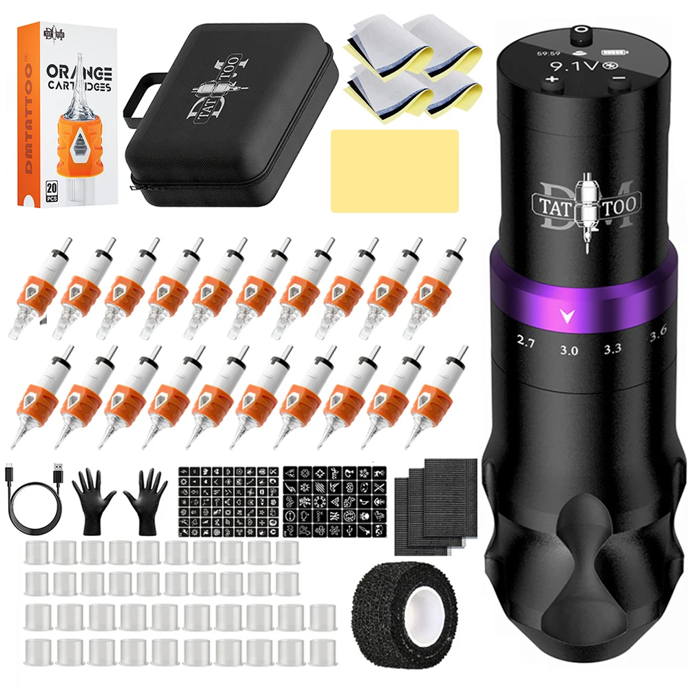 DM Wireless Tattoo Gun Kit Adjustable Stroke Tattoo Machine 1500mAh Powerful Customized Low Noise Motor For Permanent Makeup