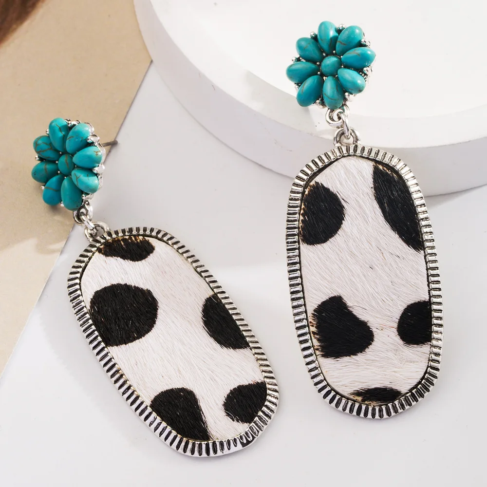 Silver Color Bull Skull Stud Earrings Bull Skeleton Cowboy Jewelry Women\'s Burnished Turquoise Squash Blossom Earrings Wholesale