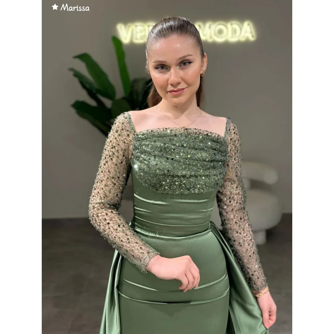 Marissa lange staart satijnen galajurk op maat gemaakte elegante damesjurken voor speciale gelegenheden gedeeltelijke pailletten galajurk 2025