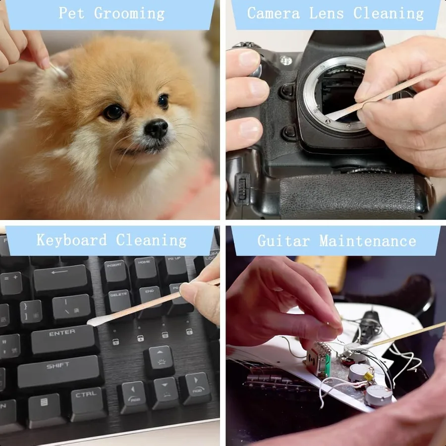 500 tamponi di cotone lunghi da 6 pollici con bastoncini di bambù robusti aggiornati applicatori con punta in cotone sufficiente senza pelucchi per orecchio di cane C