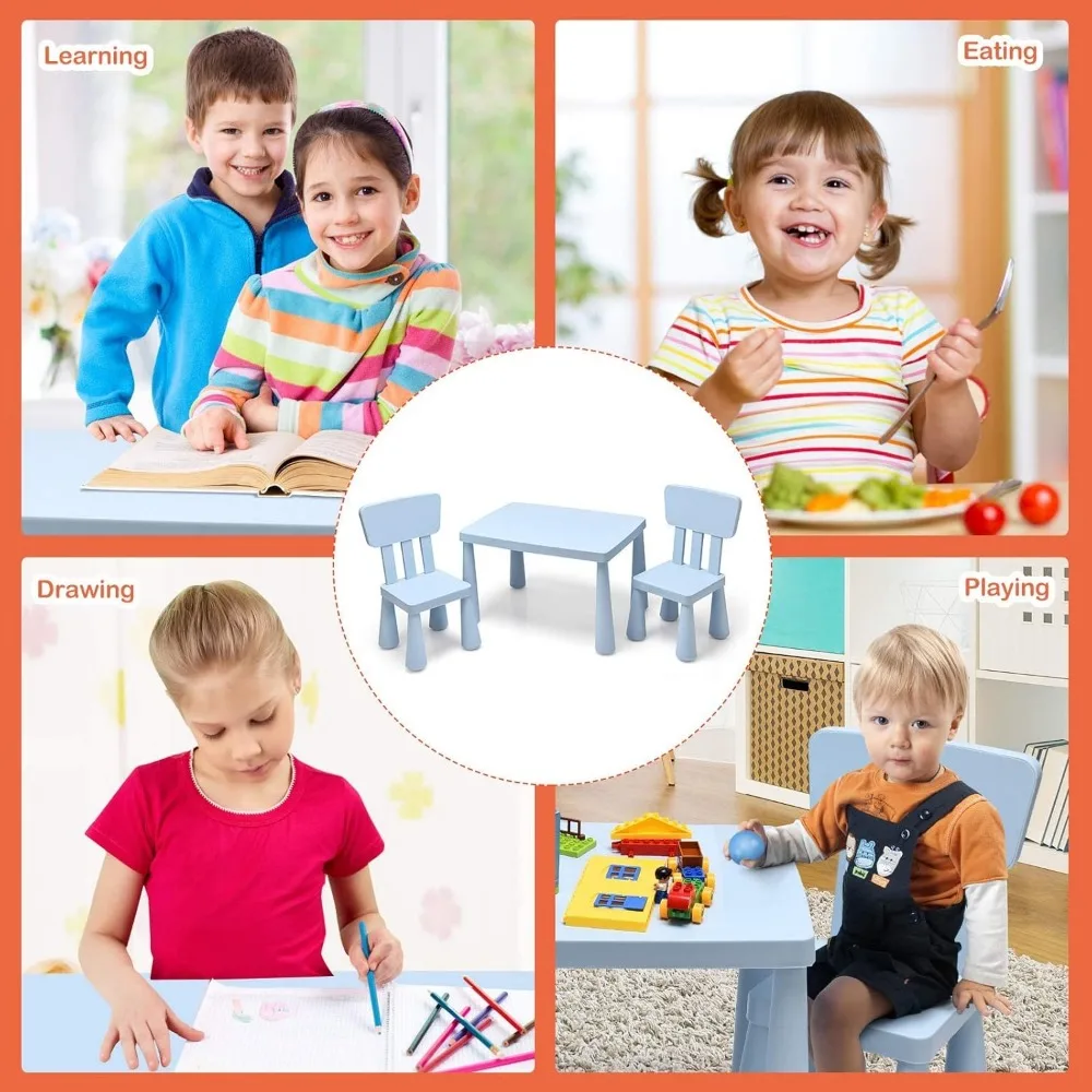 Kids 'Plastic Activity Table and Chair Set, mesa de aprendizagem para leitura, desenho, lanche, artesanato, pré-escolar, 3 pcs