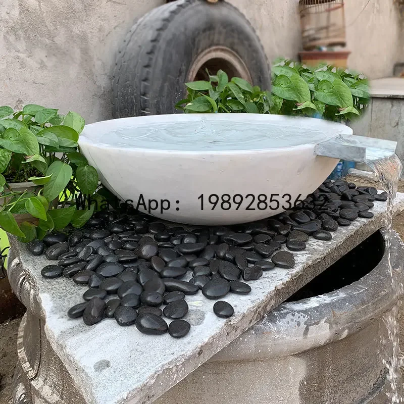 BJ  Flowing Water Bowl Stone Carving Water Tank Fountain Outdoor Bluestone Fountain Garden Feng Shui Wealth-Attracting Landscape