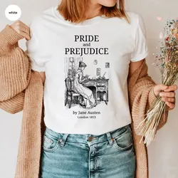 Vintage Pride and Prejudice Shirt Jane Austen T-shirt Mr Darcy Literary Book Lover Tee Retro Aesthetic Shirts Bookish Fans Gift