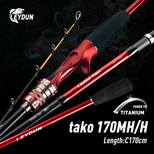 Wędki LEYDUN Rang's Tako Leydun Octopus 170MH/H, końcówka tytanowa, wędka do połowu mąt, wędka do rzucania, wędka do połowu kałamarnic, wędka do połowu z łodzi, wędka z łapkami.