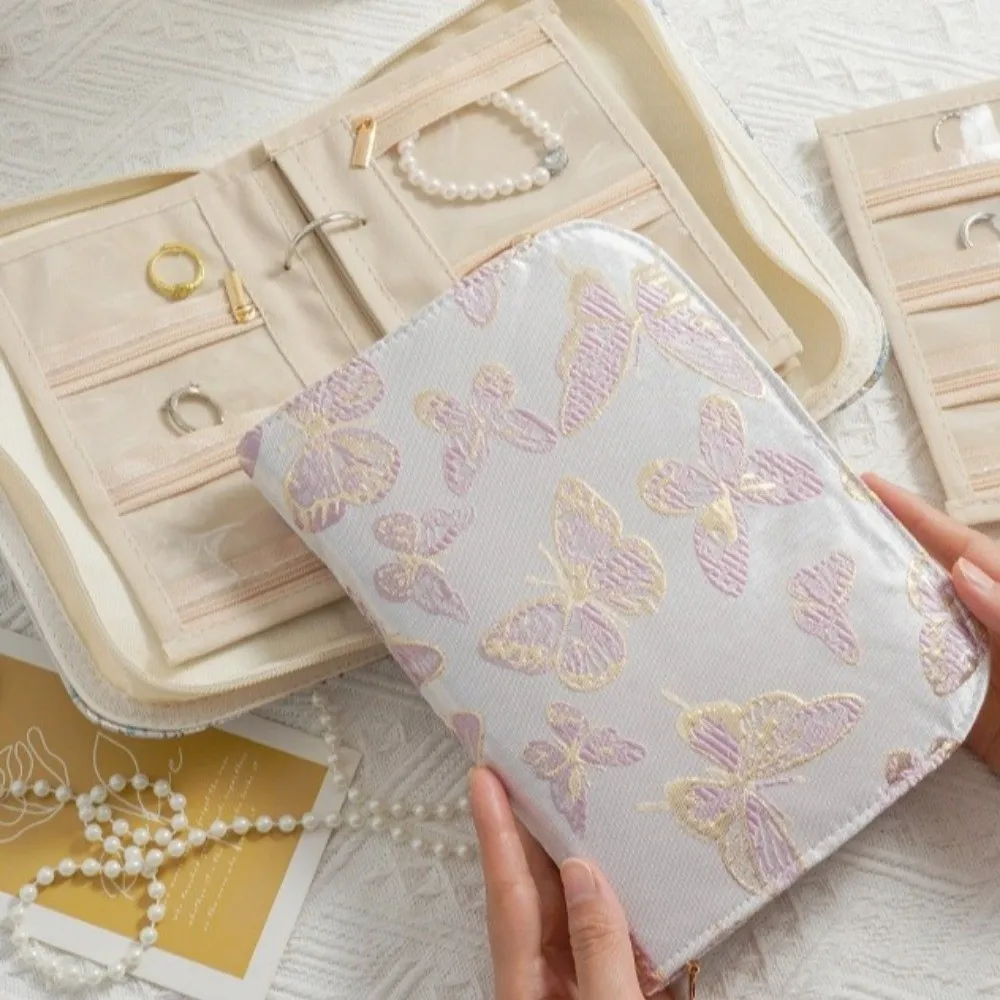 Flower Pattern Jewelry Storage Bag with Zipper Grid Storage Jewelry Organizer Multi-layer Space Saving Notebook Jewelry Handbag