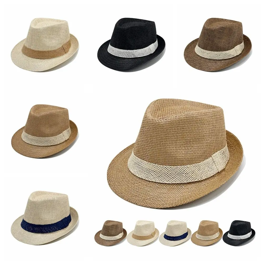 

Fashion Vintage Men Straw Hat Sun Protection Wide Brim Cowboy Jazz Cap Casual Gentleman Panama Cap Travel