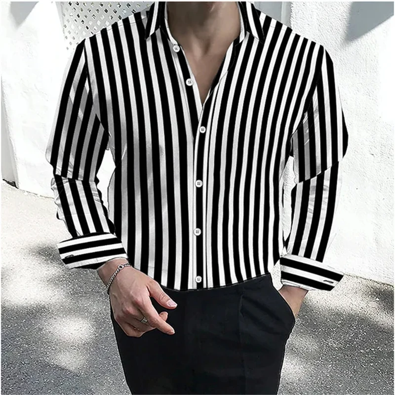 Simple men\'s shirt with long sleeves and vertical stripes, fashionable and trendy, casual, handsome, slim fit and comfortable