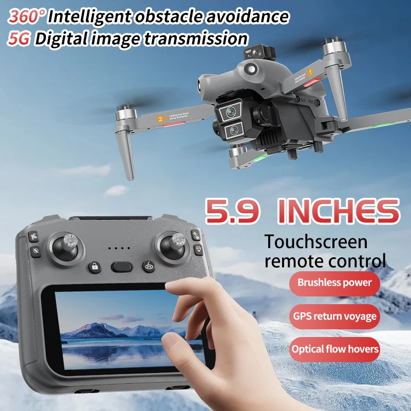 8K GPS Brushless Aerial 5.9In Screen Remote Control Quadcopter 3KM 360° Obstacle Avoidance Optical Flow Hover WIFI FPV RC Drone