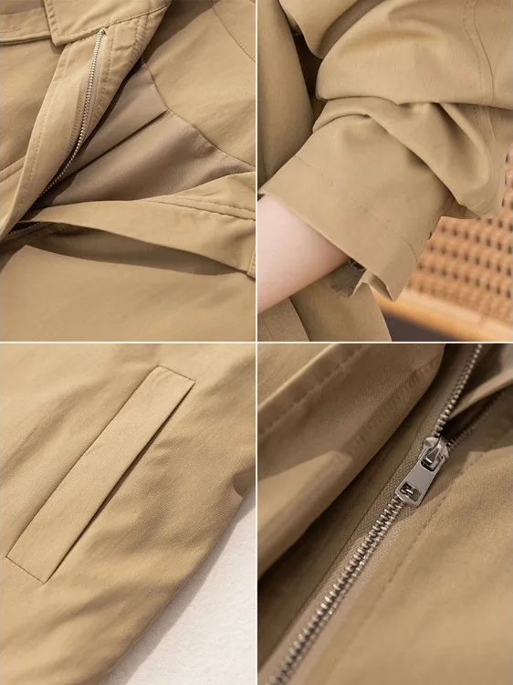 

Khaki Color Women's Jaet Autumn Faionable Long Sve Zipper Closure Casual Loose Fit Windbreaker Outerwear for plus Size