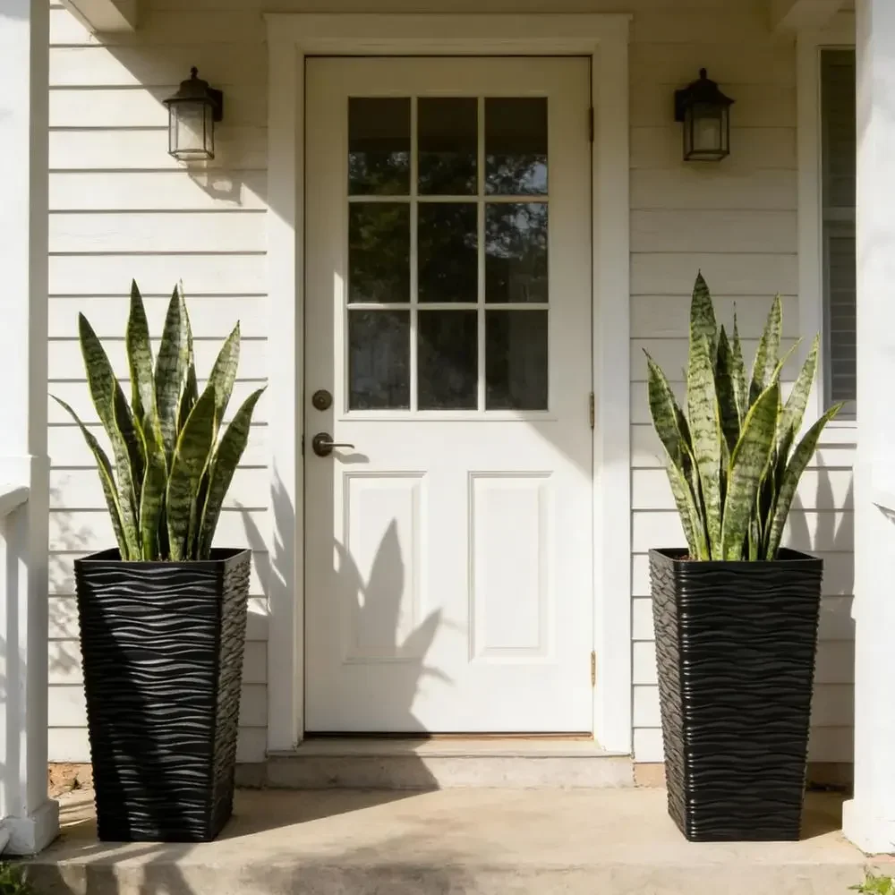 22 Tall Square Plastic Tapered Planters with Inner Pots, Suitable for Indoor or Outdoor, Black