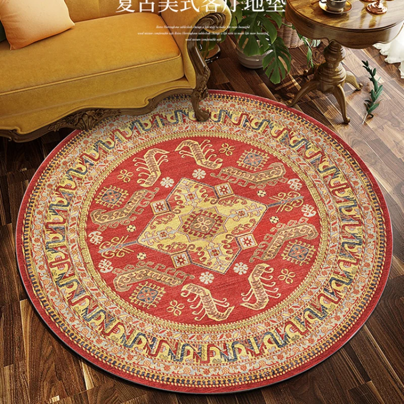 Round Vintage Carpet Living Room Decoration Rugs Persian Luxury Bedroom Decor Carpets Washable Lounge Rug Non-slip Floor Mat