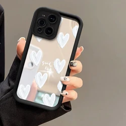 Find X8 MakeUp Mirror Case For OPPO Find X3 Lite X5 Pro Reno 12F 11 7Z 6Z 2F 10 Pro Plus Soft Love Heart Shockproof Cover Funda