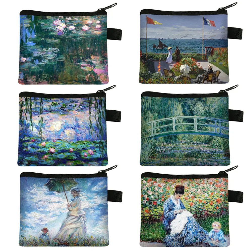 Oil Painting Water Lilies By Claude Monet Coin Purse Women Wallet Men ID Credit Card Money Coin Bag Small Clutch Causal Purses