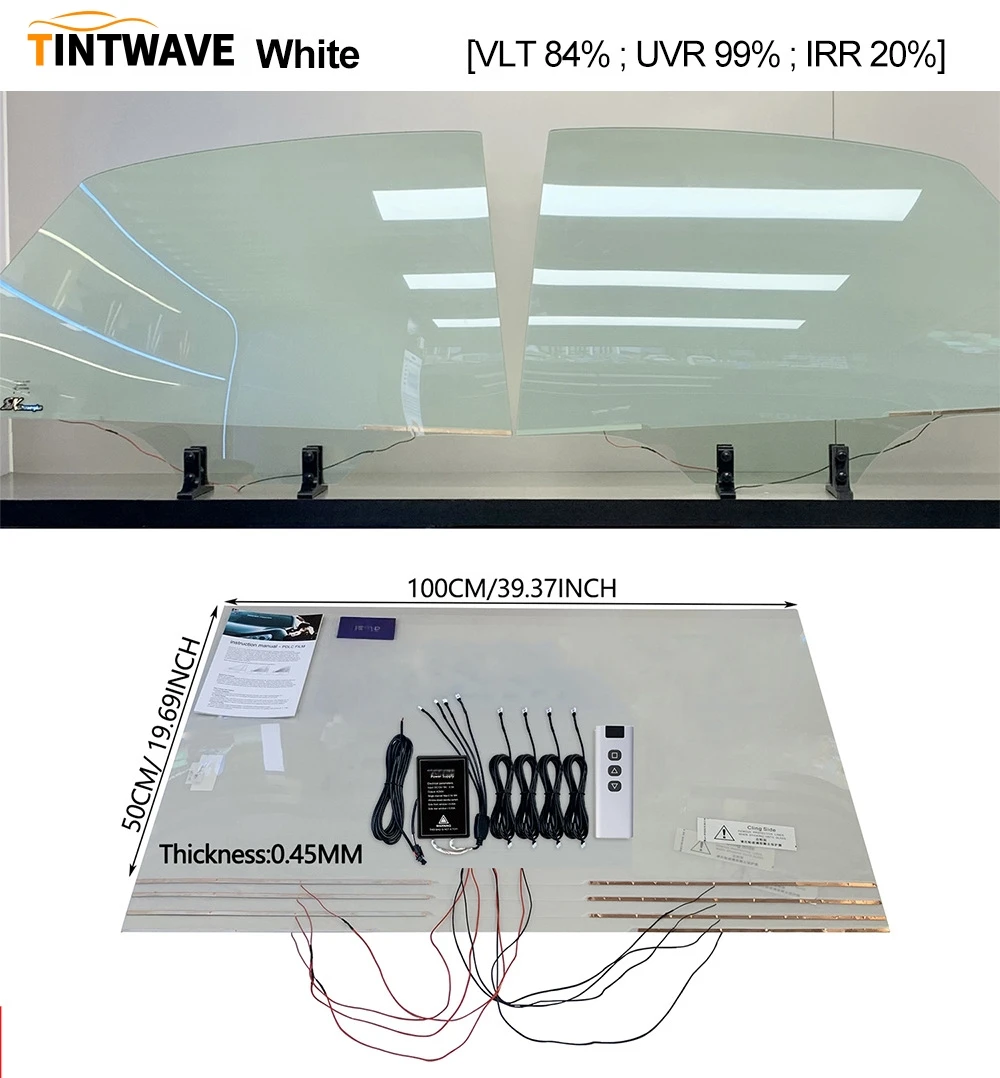 TINTWAVE 4PCS White Smart Tint PDLC Car Film 12V Remote Control High Transparency Privacy Tint Kit