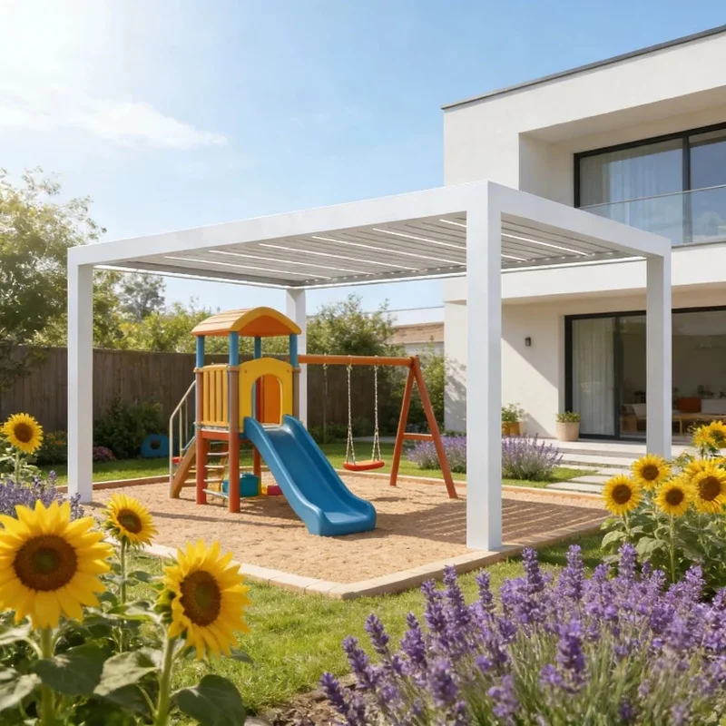 Custom Design Powder Coated Aluminium Alloy Backyard Freestanding Optional Sunscreen Pavilion
