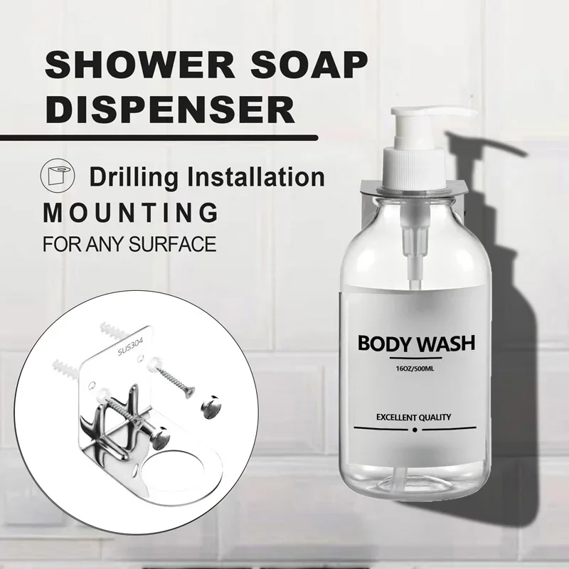 シャンプーとコンディショナーのボトルディスペンサーセット,壁掛けブラケット,液体容器,竹,シリコントレイ,キッチンアクセサリー,500ml