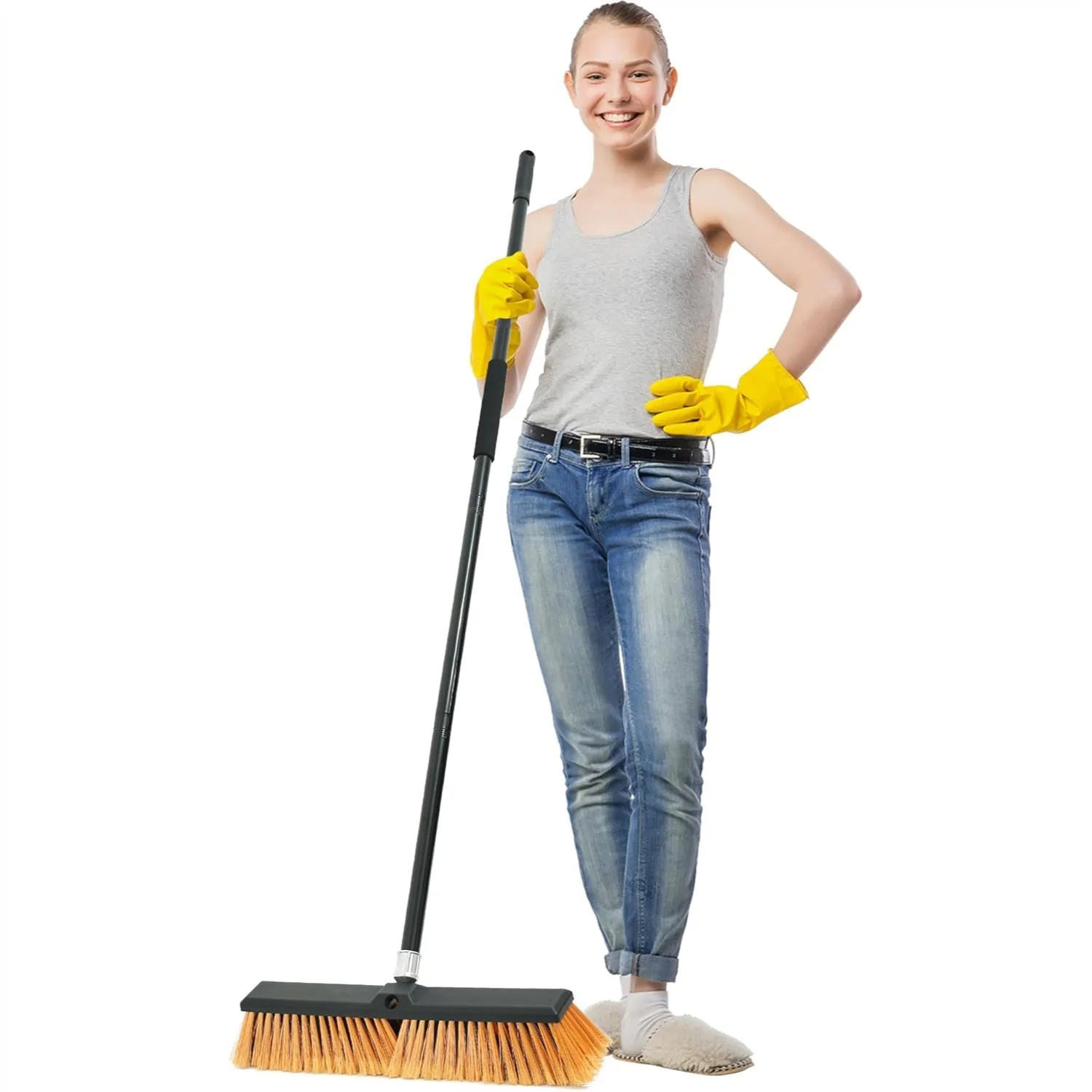 

18 Inch Push Broom Outdoor Heavy Duty With 60 Inch Handle For Cleaning Garage Shop Deck Concrete Patio Floor